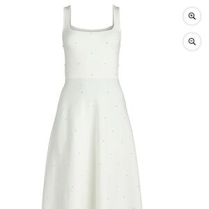 Cream A-Line Midi Dress with Square Neckline